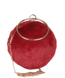 Fur Ball Shape Clutch Crossbody Bag 6718 WINE